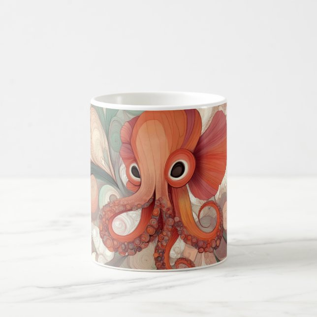 Mug pieuvre de couleur orange avec de grands yeux et t (Centre)