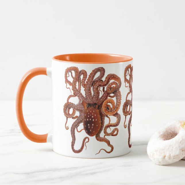Mug Pieuvre Macropus, Animaux Aquatiques Marins Vintag (Avec donut)
