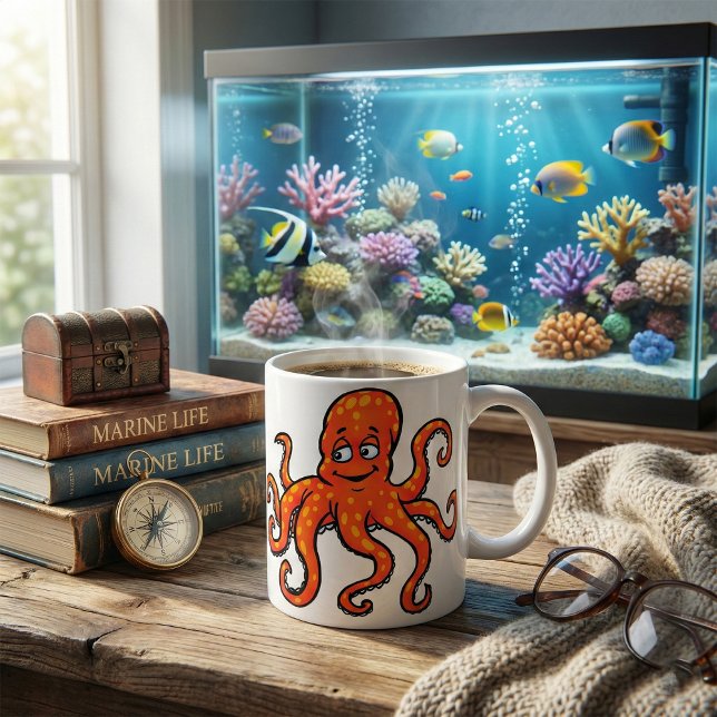 Mug Pieuvre orange dessin animé océan créature marine (Créateur téléchargé)