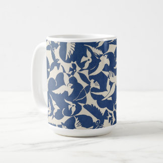 Mug Pigeons en blanc et bleu vintage d'oiseaux