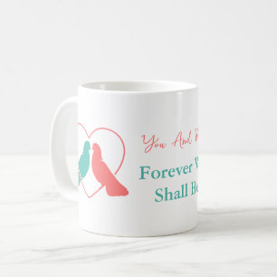 MUG PIGEONS ROSE ET TURQUOISE DANS LEUR COEUR VALENTIN