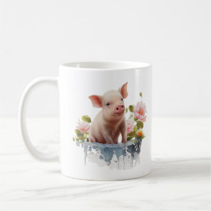 Mug Piglet mignon avec eau et fleurs