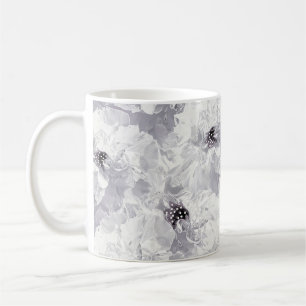 Mug Pignons, gris et blanc, fleurs florales, blanches