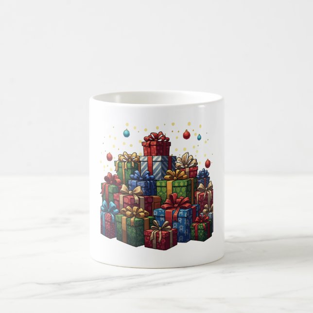 Mug Pile de cadeaux de Noël illustrés festifs (Centre)