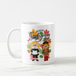 Mug Pilgrim Girl & Native Girl - Bon thanksgiving