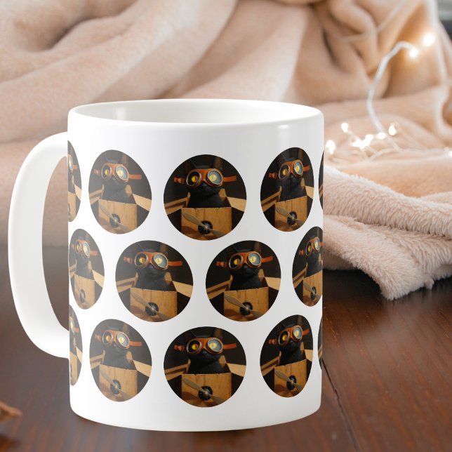 Mug Pilote drôle Chat noir dans une boîte d'avion Pers (Créateur téléchargé)