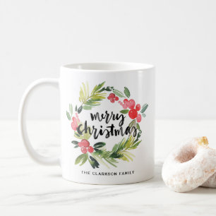 Mug Pin d'aquarelle et Wreath Holly Photo de Noël