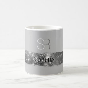 Mug Pinceau de poussière d'étoiles argentées, monogram