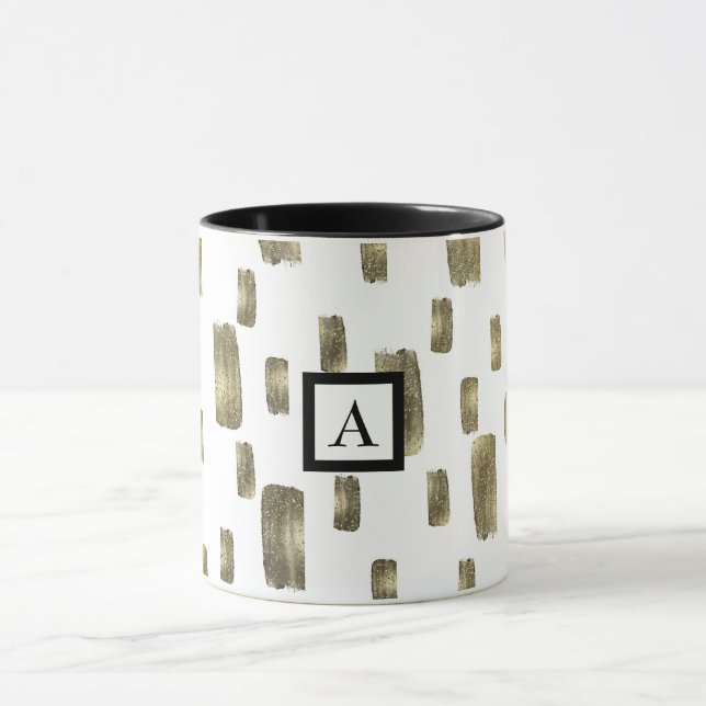 Mug Pinceau Moderne Doré Cuivre Bronze Éclat (Centre)