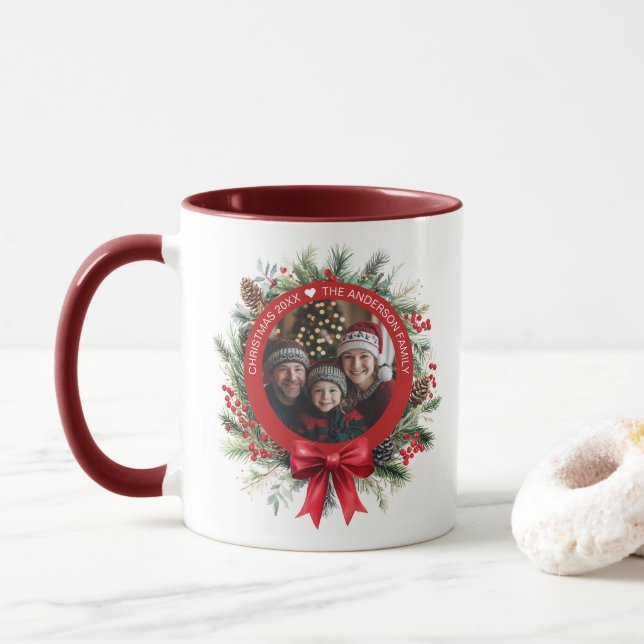 Mug Pine de couronne de Noël Feuilles Holly Berries Ph (Avec donut)