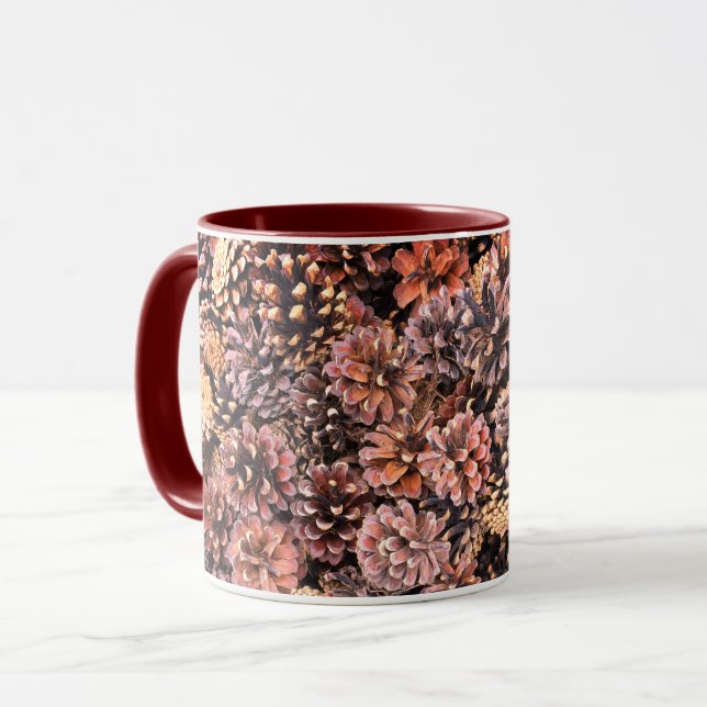 Mug Pinecone rustique automne coloré brun d'hiver (Devant gauche)