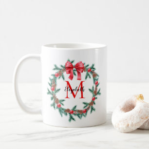 Mug Pinécone rustique   Monogramme de couronne de No