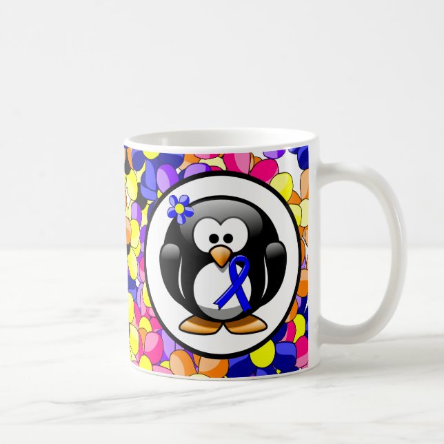 Mug Pingouin à ruban de sensibilisation bleu (Droite)