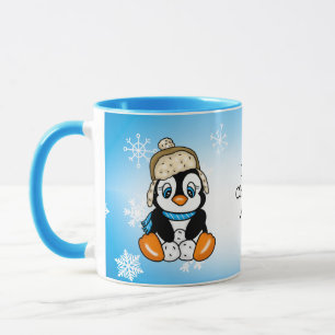 Mug Pingouin attrapé à la main avec boules de neige