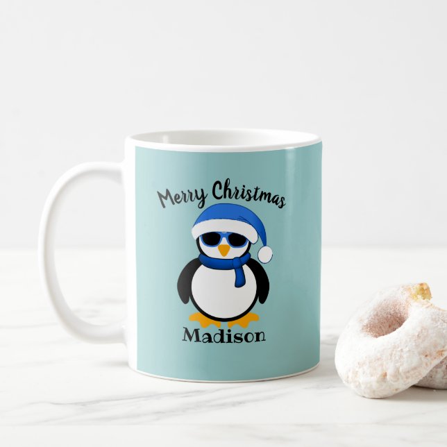Mug Pingouin cool mignon Noël hiver Personnaliser Cof (Avec donut)