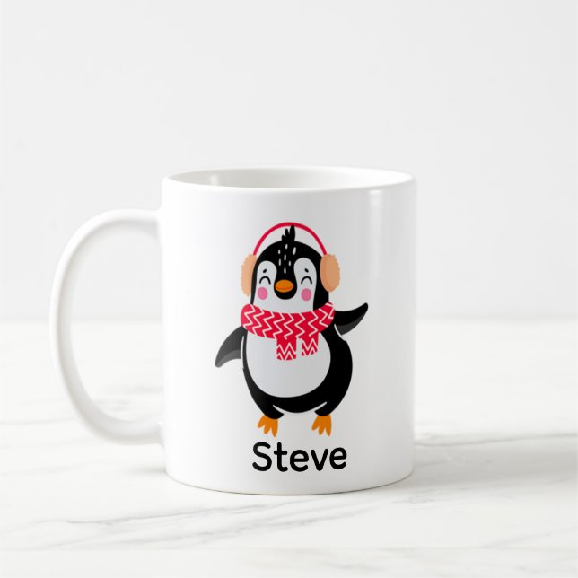 Mug Pingouin de Noël Jolly en écharpe avec des bouffée (Gauche)