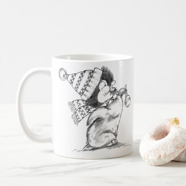 Mug Pingouin de Noël rétro mignon avec Casquette et Éc (Avec donut)