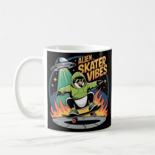 Mug Pingouin de skateboard sous l'OVNI Drôle Drôle Car