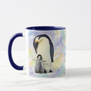 Mug Pingouin d'empereur avec l'aquarelle de poussin de