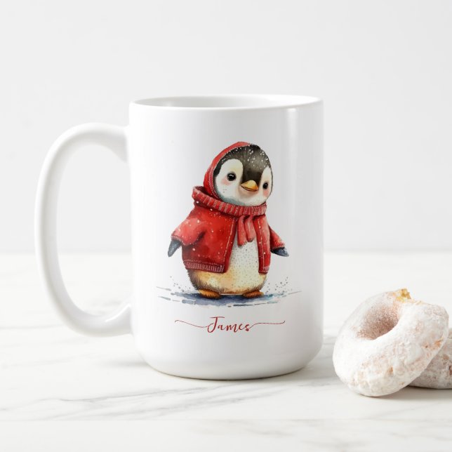 Mug Pingouin d'hiver Personnalisé Noël (Avec donut)