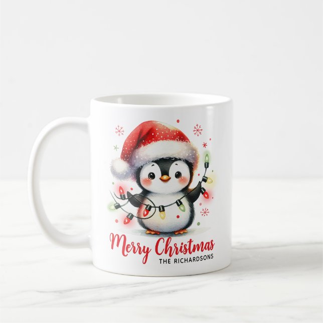 Mug Pingouin drôle avec lumières Moderne Joyeux Noël (Gauche)