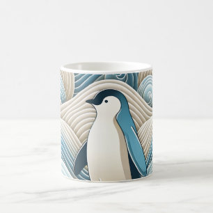 Mug Pingouin En Crème Bleu Vagues Abstraites