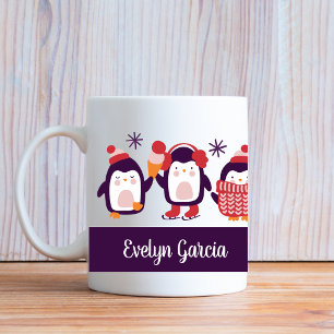 Mug Pingouin Festif Nom personnalisé Cadeau de vacance