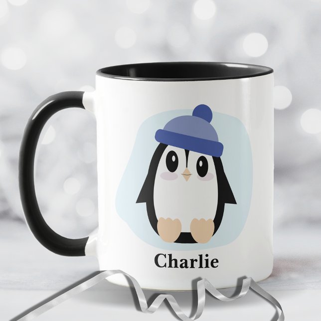 Mug Pingouin mignon avec Casquette bleu Noël (Créateur téléchargé)