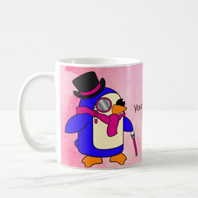 Mug Pingouin mignon dessin animé rose fleuri (Gauche)