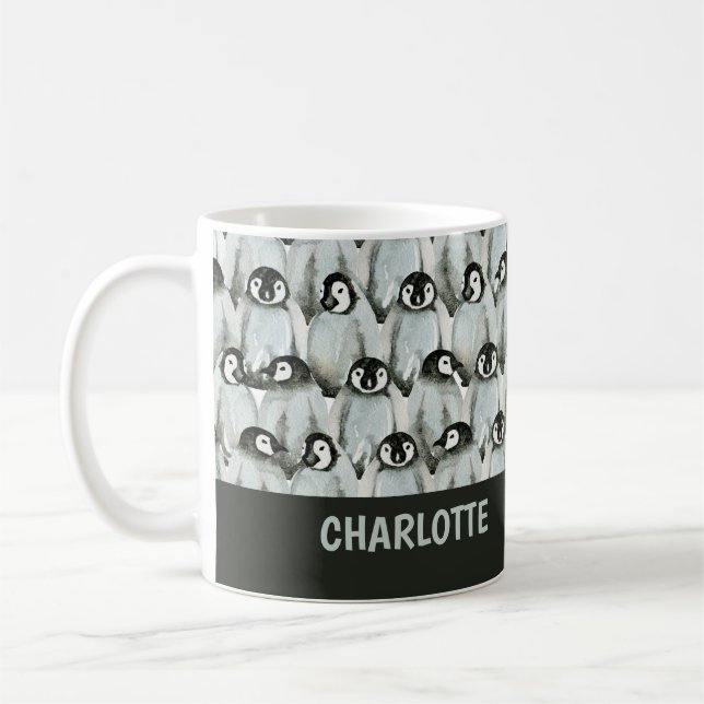 Mug Pingouin Motif noir et blanc mignon Personnalisé (Gauche)