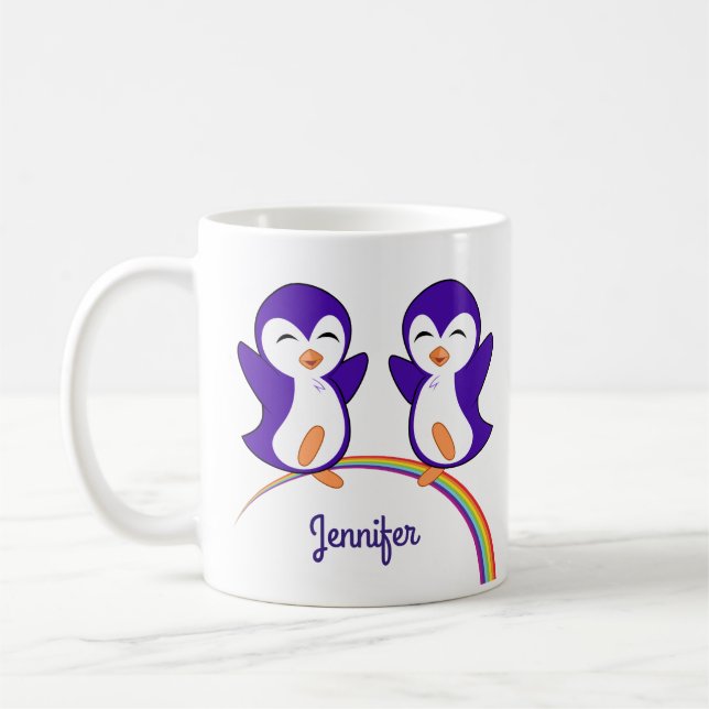 Mug Pingouin mou Arc en ciel Monogramme enfants (Gauche)