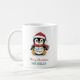 Mug Pingouin personnalisé à Noël du Chapeau de Santa