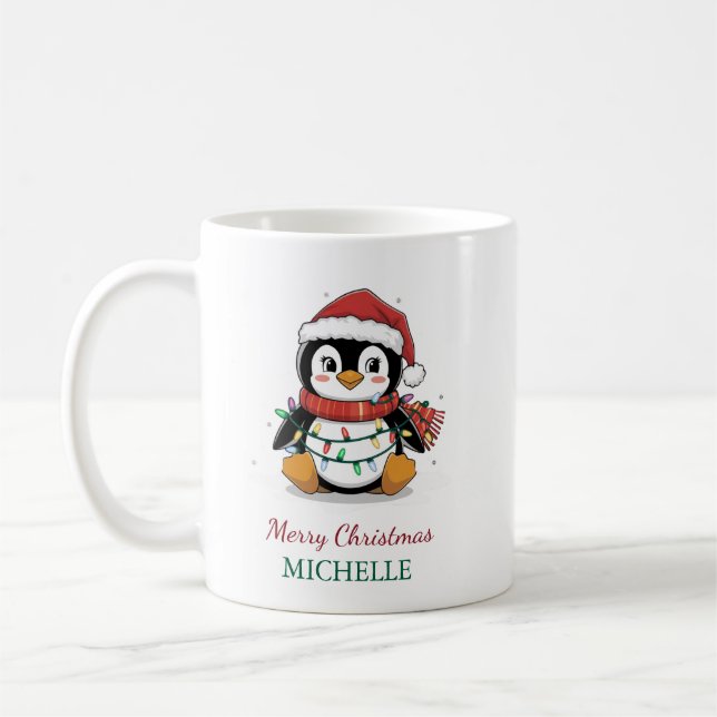 Mug Pingouin personnalisé à Noël du Chapeau de Santa (Gauche)