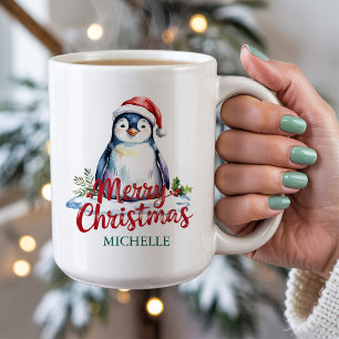 Mug Pingouin personnalisé à Noël du Chapeau de Santa