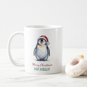 Mug Pingouin personnalisé à Noël du Chapeau de Santa