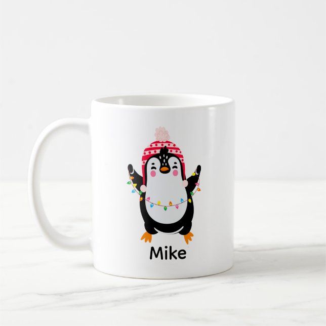 Mug Pingouin scintillant avec lumières de Noël (Gauche)