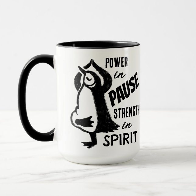 Mug Pingouin Yoga Motivation noir et blanc (Gauche)