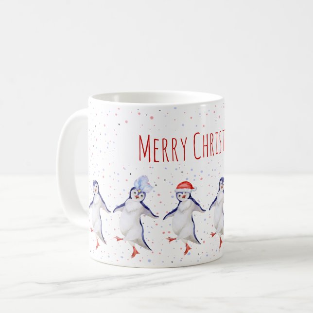 Mug Pingouins dansants de Noël mignons (Devant gauche)
