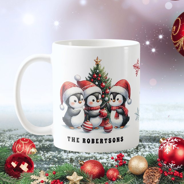 Mug Pingouins mignons en chapeau rouge Noël en famille (Créateur téléchargé)