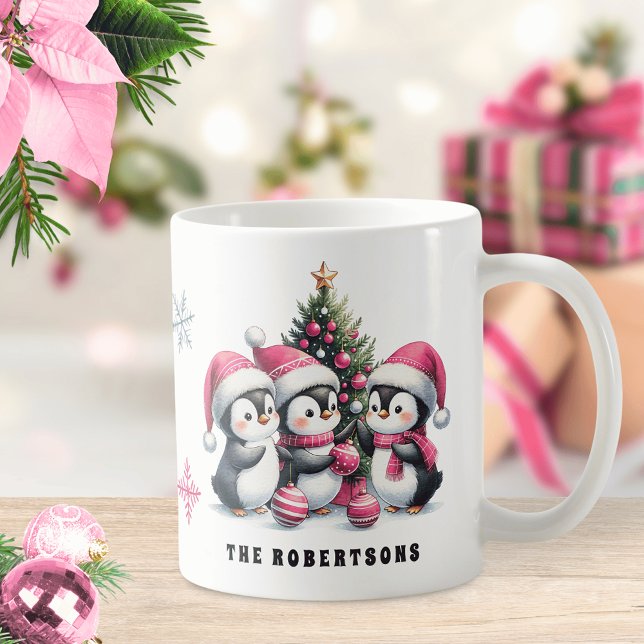 Mug Pingouins mignons en rose Chapeaux de Père Noël en (Créateur téléchargé)