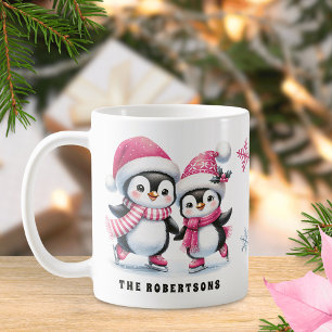 Mug Pingouins roses mignons Patinage sur glace Famille
