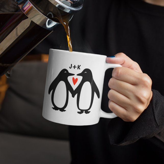 Mug Pingouins tenant les mains mignonnes Couple Initia (Créateur téléchargé)