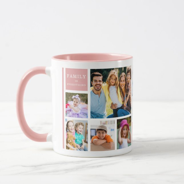 Mug Pink 12 Family Photo Collage Quote Monogrammed  (Gauche)