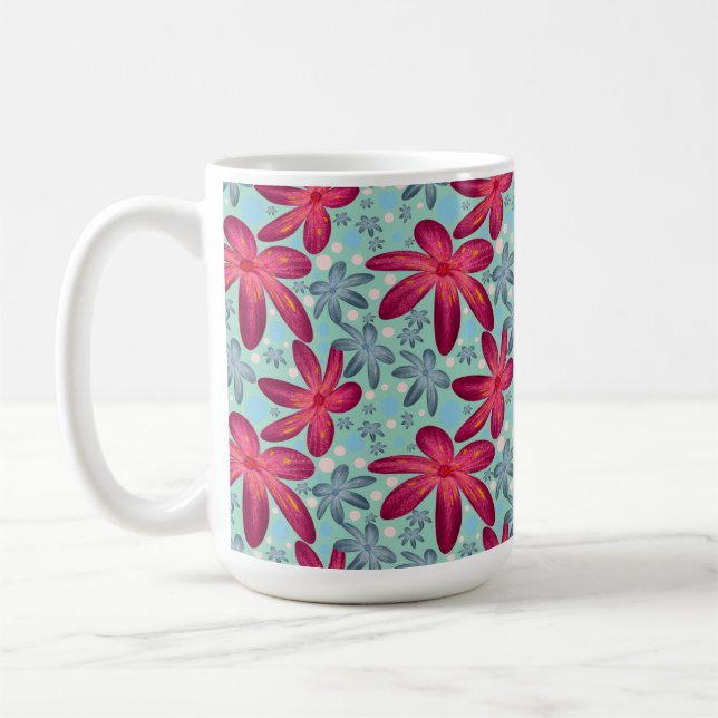 Mug Pink and Blue Floral Seamless Pattern (Gauche)