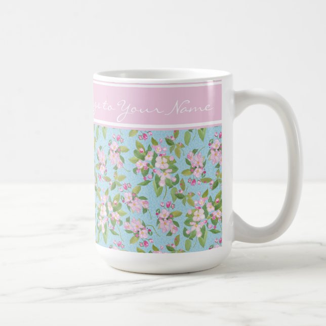 Mug Pink Apple Blossom sur Sky Blue, Pink Band pour no (Droite)