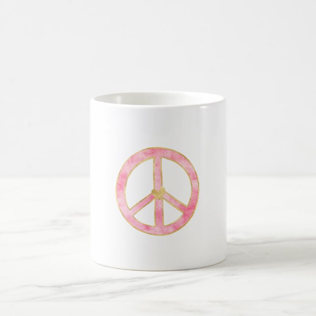 Mug Pink Aquarelle or Paix Signal Coeur (Centre)