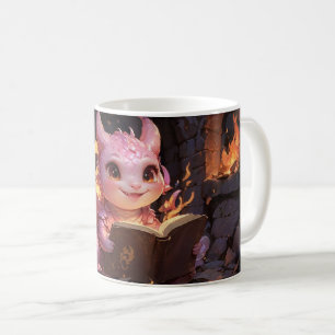 Mug Pink Baby Dragon lit un livre