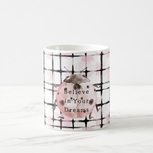 Mug Pink Black Stripes Ladybug (Centre)
