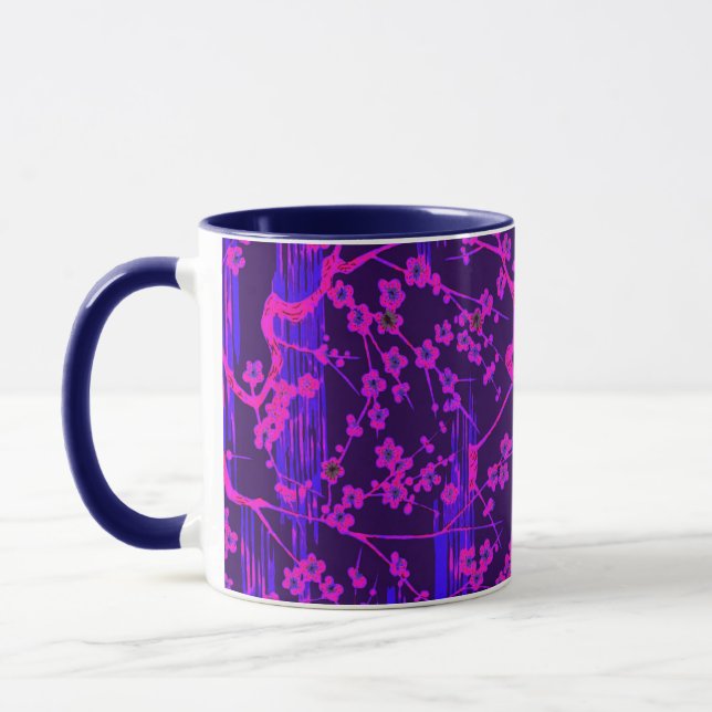Mug PINK BLUE SAKURA FLEURS Modèle Floral japonais (Gauche)