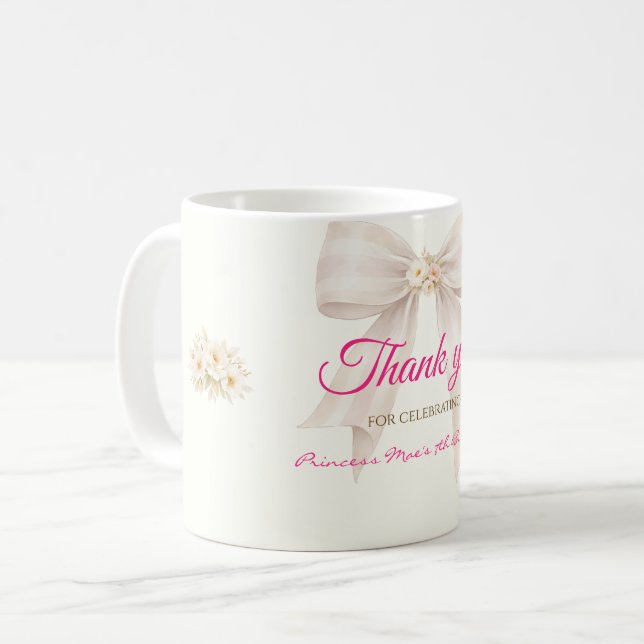 Mug Pink Blush Bow Princess Ribbon Thank You Coffee (Devant gauche)